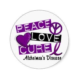 PEACE LOVE CURE ALZHEIMER’S DISEASE ROUND STICKER