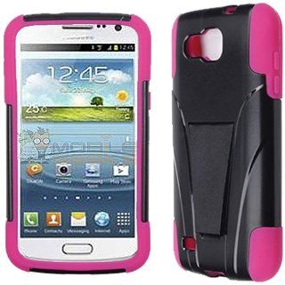 Pink Black HyBrid HyBird Rubber Soft Skin Kickstand Case Hard Cover Faceplate For Samsung Galaxy Premier i9260 with Free Pouch: Cell Phones & Accessories