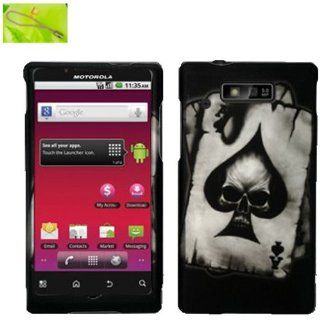 Ace of Spade Skull on Black Design, Rubberized Coated Surface Hard Plastic Case Skin Cover Faceplate for Vrigin Mobile Motorola Triumph WX435 + Peace Charm and Strap Combo (B SP): Cell Phones & Accessories