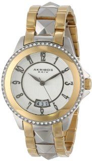 Akribos XXIV Women's AK654TTG Impeccable Swarovski Crystal Accented Gold Tone and Silver Tone Pyramid Stainless Steel Bracelet Watch: Watches