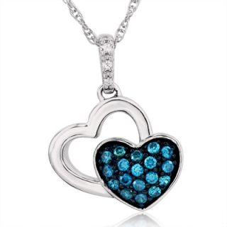 CT. T.W. Enhanced Blue and White Diamond Double Heart Pendant in