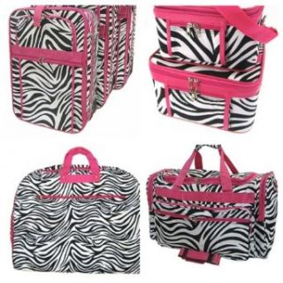7 Piece Pink Trim Zebra Print Luggage Set   3 Suitcases, Garment Bag, 2 Toiletry Cases & Duffle Bag: Clothing