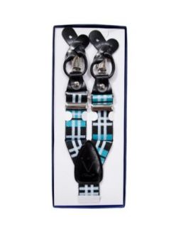 Mens Turquoise White Black Plaid Y Button Clip Convertible Suspenders at  Mens Clothing store