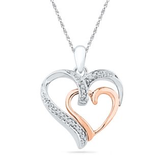 Diamond Accent Double Heart Pendant in Sterling Silver and 10K Rose