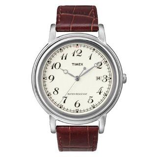Timex Unisex Classics Series Cream Dial Stainless Steel Case Brown Leather Strap Watch T2N665 at  Men's Watch store.