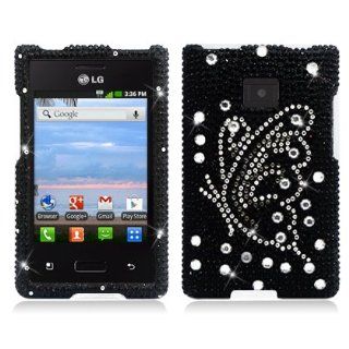 Aimo LGL38CPCLDI669 Dazzling Diamond Bling Case for Straight Talk L38C   Retail Packaging   Butterfly Black: Cell Phones & Accessories