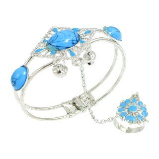 Rhombus Design Light Blue Beads Decor Finger Ring Bracelet: Jewelry