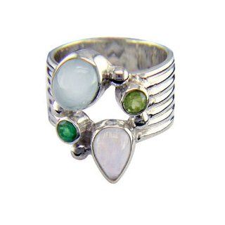 Sterling Silver Multi Stone Aquamarine Ring by Sajen, Size 6: Jewelry