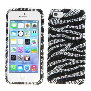 2013 New Release Apple iPhone 5C Black & Silver Zebra Design Rhinestone Studded Bling Hard Case/Cover/Faceplate/Snap On/Protector + Screen Protector + Wireless Fones' Logo Bearing Wristband: Cell Phones & Accessories