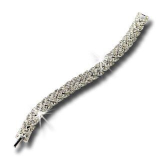 Silver Tone Cubic Zirconia chevron Tennis Line Bridal Wedding Bracelet: Jewelry