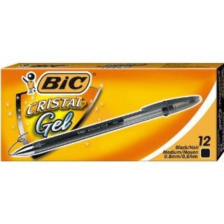 BIC Cristal Roller Ball Stick Gel Pen, Black Ink, Medium, Dozen (CG11 BK) : Gel Ink Rollerball Pens : Office Products
