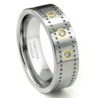 Tungsten Carbide 14K Gold Diamond Milgrain Wedding Band Ring Sz 13.0 SN#692: Jewelry