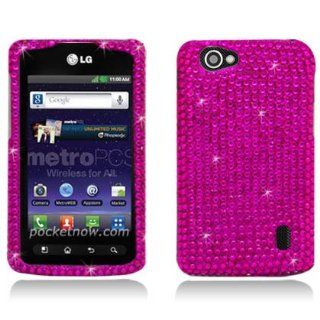 Aimo Wireless LGMS695PCDI003 Bling Brilliance Premium Grade Diamond Case for LG Optimus Elite/Optimus M+/Optimus Plus/Optimus Quest   Retail Packaging   Hot Pink: Cell Phones & Accessories