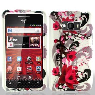 LG Optimus Elite LS696 LS 696 White with Red Floral Flowers Black Vines Design Snap On Hard Protective Cover Case Cell Phone: Cell Phones & Accessories