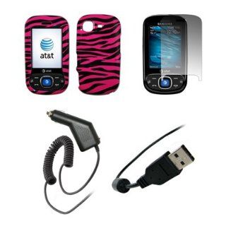 Samsung Strive A687   Premium Hot Pink and Black Zebra Stripes Design Snap On Cover Hard Case Cell Phone Protector + Crystal Clear Screen Protector + Rapid Car Charger + USB Data Charge Sync Cable for Samsung Strive A687: Electronics