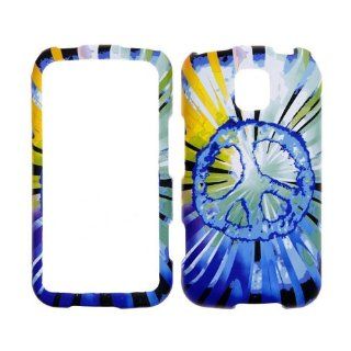 For LG Optimus M C MS690 Case Cover Peace Design on Blue and Green Rubberized Design LDE1604: Cell Phones & Accessories