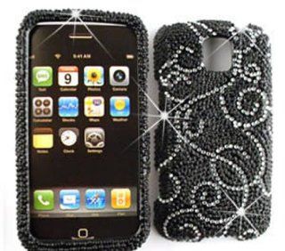 LG Optimus M MS690 Full Diamond Crystal, White Vines on Black Hard Case/Cover/Faceplate/Snap On/Housing/Protector: Cell Phones & Accessories