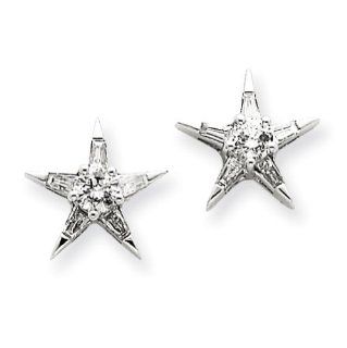 14k White Gold Diamond Star Shaped Earrings: Jewelry