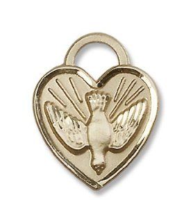 14kt Gold Confirmation Heart Medal Holy Spirit Dove: Jewelry