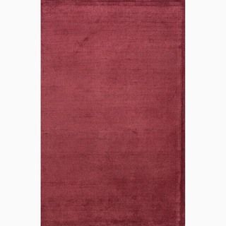 Handmade Solid Pattern Red Wool/ Art Silk Rug (5 X 8)