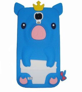 BYG Blue Cute Piggy 3D Crown Pig Silicone Case Cover Skin For Samsung Galaxy S4 i9500 + Phone Radiation Protection Sticker: Cell Phones & Accessories