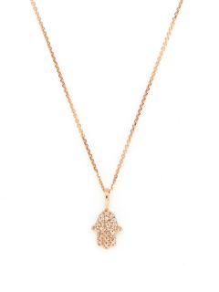 Rose Gold & Diamond Hamsa Pendant Necklace by Mary Louise Designs