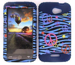 For Htc One X S720e Peace Blue Zebra Heavy Duty Case + Dark Blue Rubber Skin Accessories: Cell Phones & Accessories