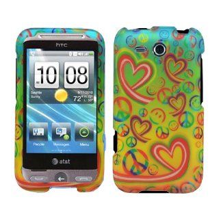Happy Time Colorful Smiley Face Peace Sign Love Heart Symbol Print 2 Piece Rubber Feel Snap on Faceplate Protector for HTC Freestyle F 5151 /AT&T + Dragoncell Screen Protector: Cell Phones & Accessories