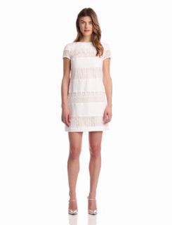 Donna Morgan Women's Linen and Lace Sheath Dress, White/Ivory, 10