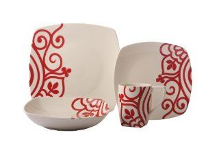 Coventry Valley Swirls Red 16 Piece Dinnerware Set Service for 4, Red: Kitchen & Dining