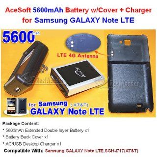 AceSoft 5600mAh Extended life battery w Hard Back Cover Door AC/USB Travel Dock Wall Home Desktop Charger For Samsung GALAXY Note LTE SGH I717 I717 I 717 AT&T Cell Phone USA: Cell Phones & Accessories