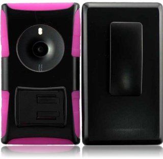 Loving Pink Premium Double Protection 2 in 1 Hard + Silicon Rugged Hybrid D Fendr Case Cover Protector with Holster Swivel Belt Clip and KickStand for Nokia Lumia Elvis 1020 (by AT&T) with Free Gift Reliable Accessory Pen: Cell Phones & Accessories