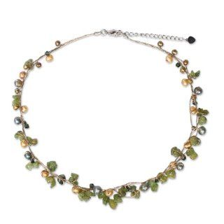 Pearl and peridot strand necklace, 'Tropical Elite'   Handmade Pearl and Peridot Necklace: Peridot Necklaces For Women: Jewelry