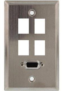 Stainless Steel Wall Plate with VGA (HD15) Connector Plus Four Keystone Ports; 75 745 Electronics