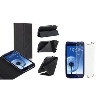 eForCity Black Leather Flip Foldable Stand Case with FREE Anti Glare LCD Cover Compatible With Samsung? Galaxy SIII / S3 Cell Phones & Accessories