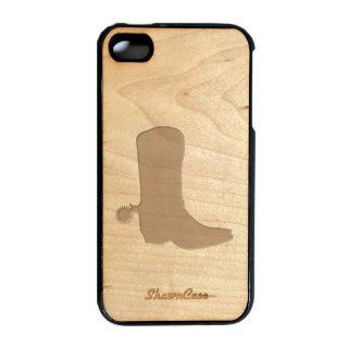 Cowboy Boots Engraved on Wood iPhone 5 5S Case   For iPhone 5/5S   Designer Real Bamboo Back Case Verizon AT&T Sprint Cell Phones & Accessories