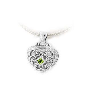 Anatoli Small Sterling Silver & Peridot Heart Locket Necklace: Anatoli Gemstone & Locket Jewelry: Jewelry