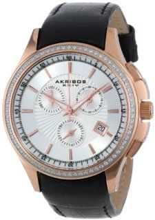 Akribos XXIV Women's AK615RG Grandiose Crystal Swiss Chronograph Rose Tone Stainless Steel Black Leather Strap Watch Akribos XXIV Watches
