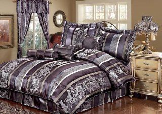 7 Piece Queen Amethyst Jacquard Comforter Set Purple   Bedding