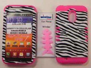 Heavy duty double impact hybrid Cover case black & white zebra leather finish hard snap on over hot pink soft silicone for SAMSUNG S2 Galaxy EPIC 4G TOUCH D710 R760 for SPRINT/BOOST MOBILE/VIRGIN MOBILE/US CELLULAR: Cell Phones & Accessories