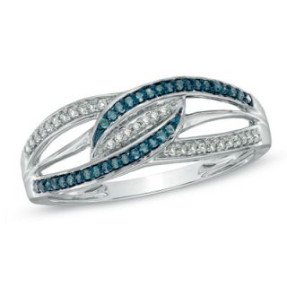 CT. T.W. Enhanced Blue and White Diamond Waves Ring in Sterling