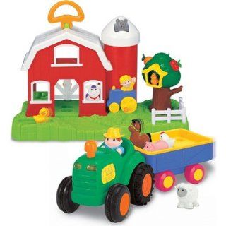 Kiddieland Farm & Tractor Set with 5 Farm Animals & 1 Farmer Figure: Toys & Games