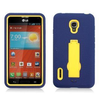 For LG Optimus F7/US780 (Boost Mobile/US Cellular) Layer Case, 3 in 1 w/Black Stand Navy Blue Skin+Yellow Cover: Cell Phones & Accessories
