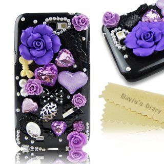 Mavis's Diary Luxury 3D Handmade Rhinestone Flower Lovely & Fashion Design Cover Hard Case for Samsung Galaxy Note 2 GT N7100 with the Soft Clean Cloth: Cell Phones & Accessories