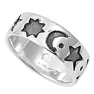Sterling Silver Star Sun Moon Ring Size 11: Jewelry
