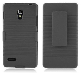[SUGARPHONE] BLACK Texture With Holster Belt Clip Holster Kickstand Faceplate Hard Plastic Protector Snap On Cover Case For LG Optimus L9 P769 (T Mobile): Cell Phones & Accessories