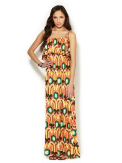 Jersey Printed Flutter Bodice Maxi Dress by T Bags Los Angeles