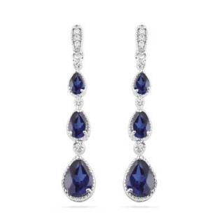 Pear Shaped Lab Created Sapphire and Diamond Accent Drop Earrings in