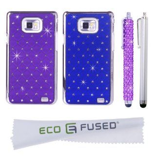 ECO FUSED Samsung Galaxy S2 (GT I9100, AT& T SGH I777) BLING Set / Two Rubberized Hard Shell BLING Cases (Purple/Blue) / One Purple BLING Stylus Pen / One Silver Stylus Pen   ECO FUSED Microfiber Cleaning Cloth Included(Not Compatible With Sprint Ep): 