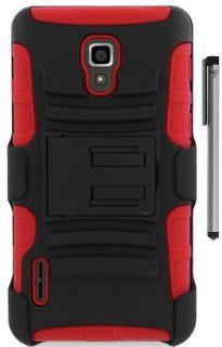 For LG Optimus F7 US780 Belt Clip Hybrid Holster Kickstand Cover Case with ApexGears Stylus Pen (Black Red): Cell Phones & Accessories